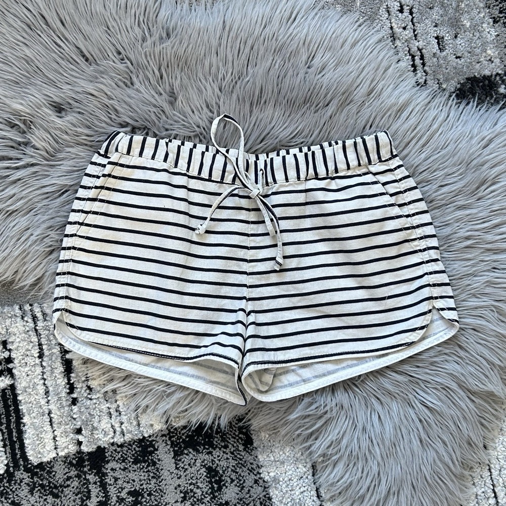 J Crew Factory Striped Drawstring Shorts Small Linen Cotton Cream Black 3 Inch